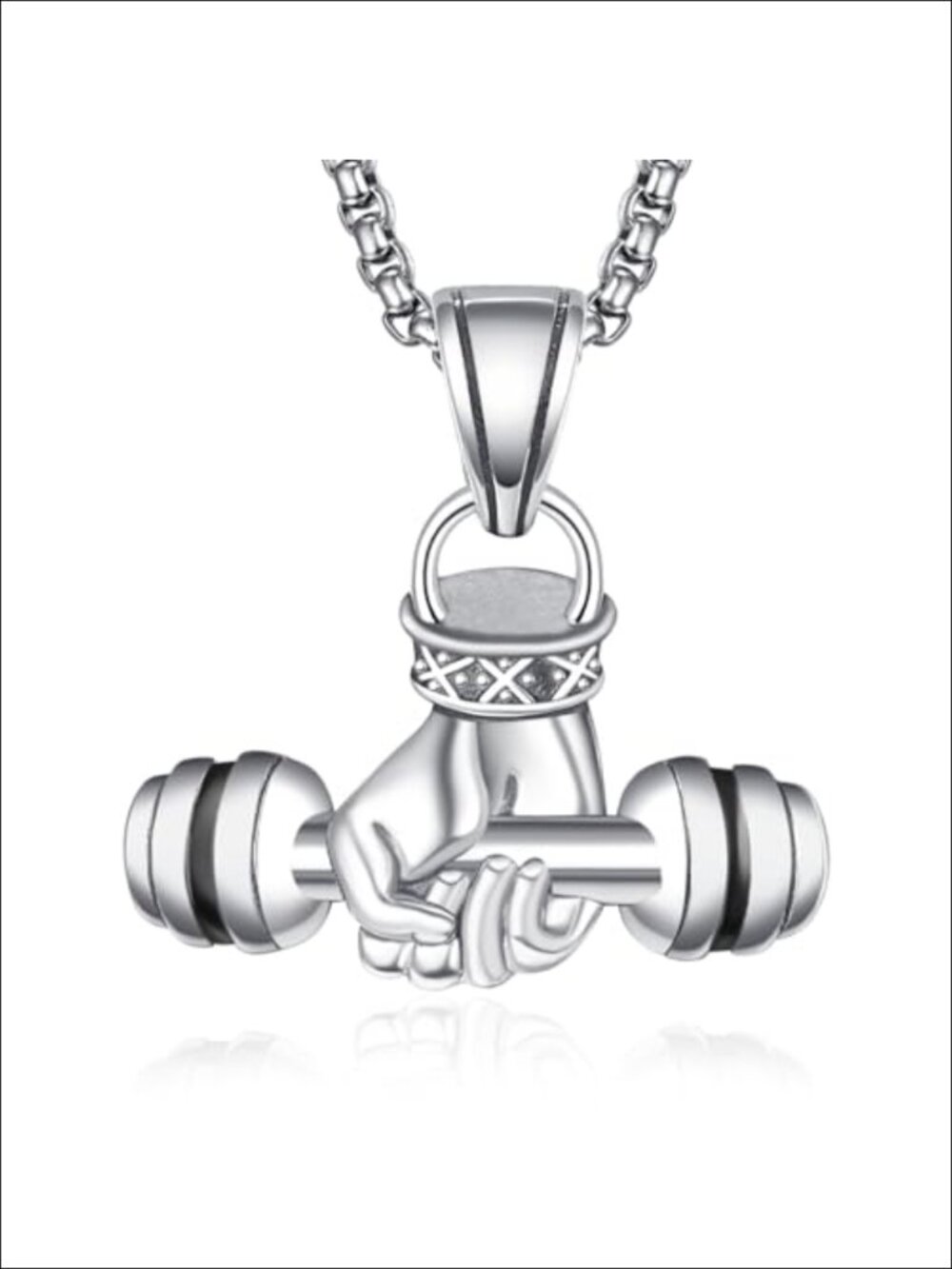 925 Sterling Silver Dumbbell Necklace Men Hand Holding Barbell Gym Pendant